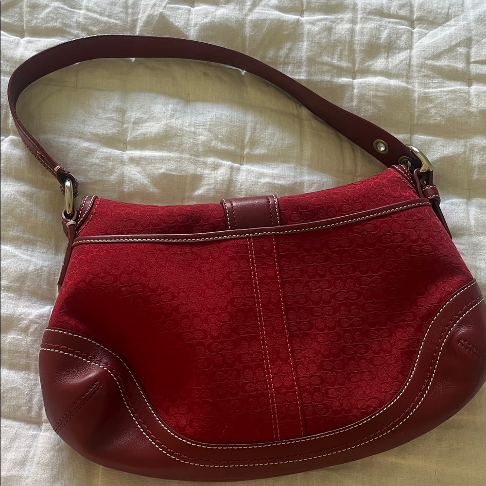 Coach Crimson Signature Canvas and Leather Shoulder Bag - Picture 5 of 7